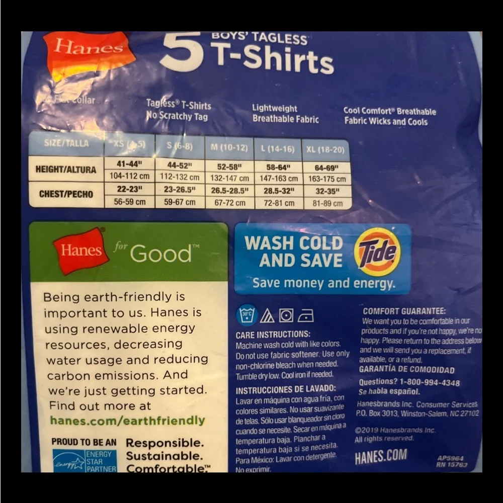 New Hanes Boys' Tagless White Pack5 T-shirts. Super soft & breathable fabric NWT